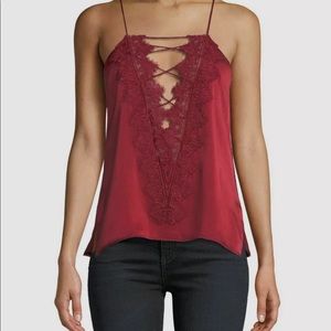 $176 Cami NYC Women's Red Charlie Silk Charmeuse Strappy Lace Cami Top Size S